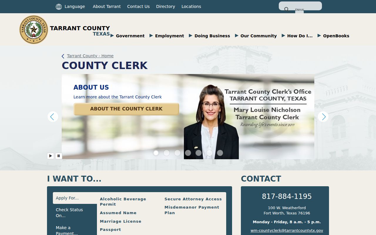 Tarrant County Clerk records and service page