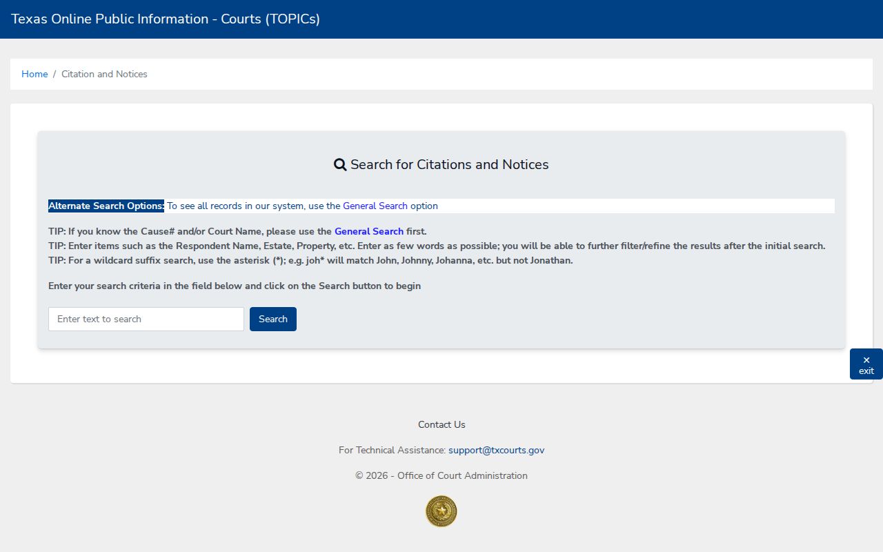 Burleson resident lookup Texas citation and notice search fields