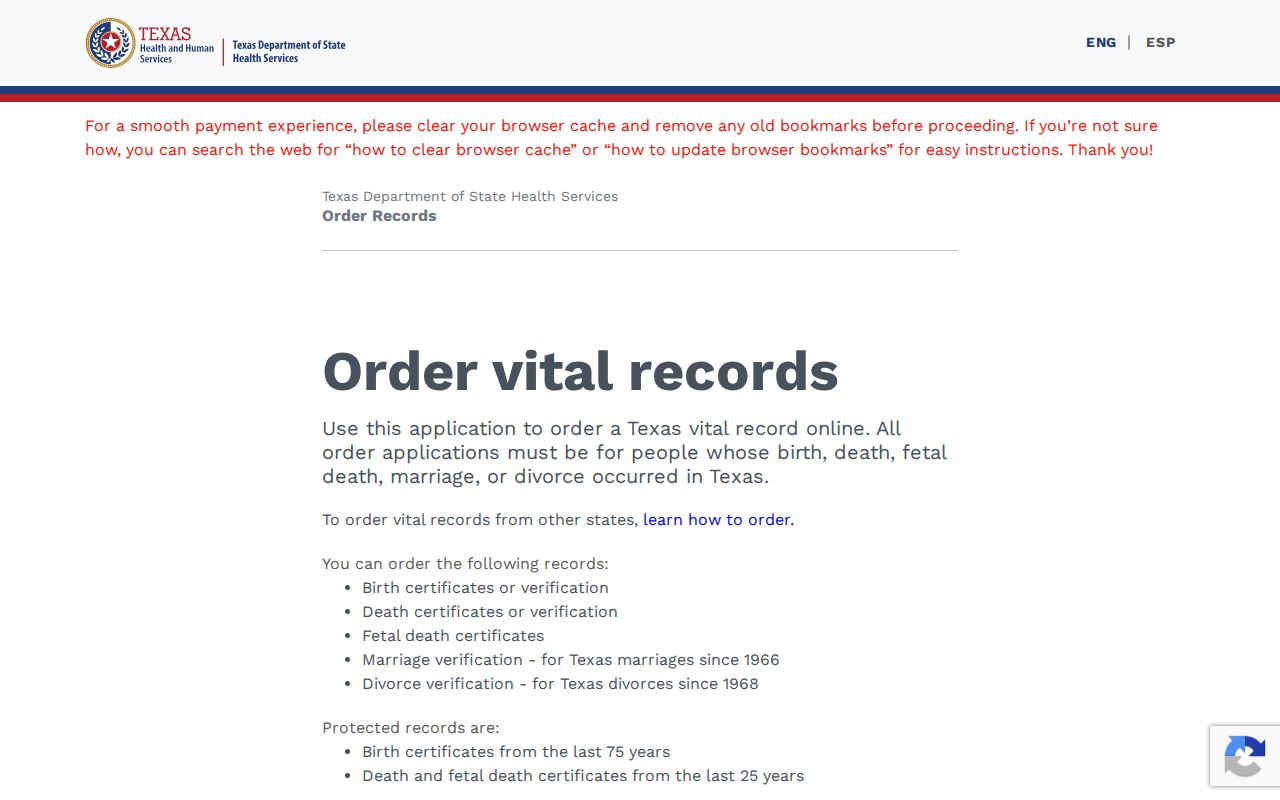 Burleson resident lookup Texas vital records online order workflow